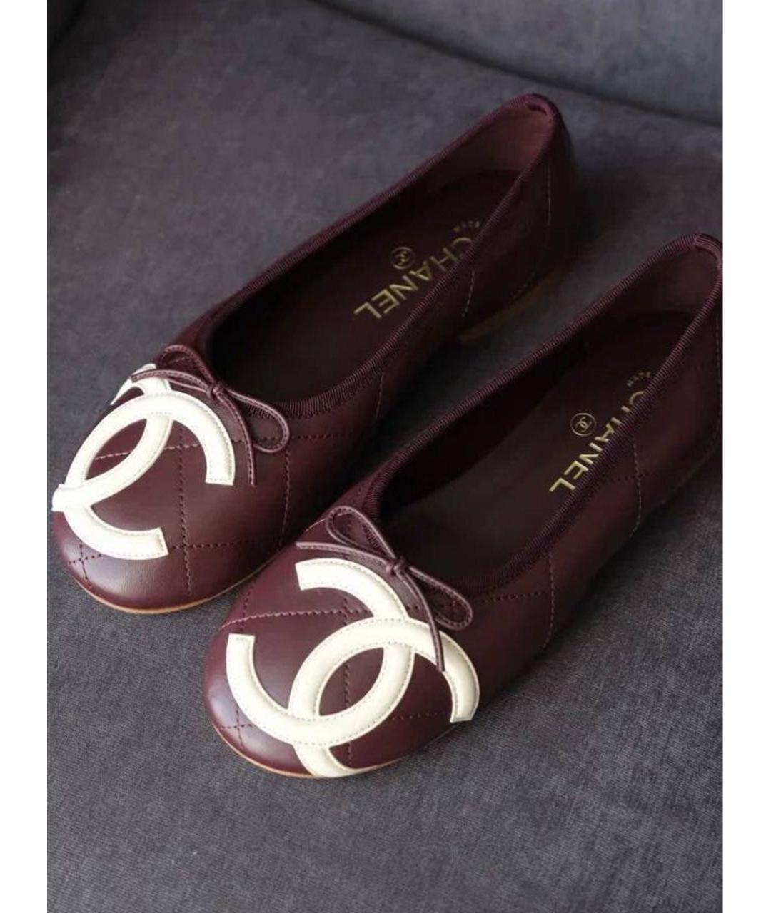 CHANEL Бордовые кожаные балетки, фото 3
