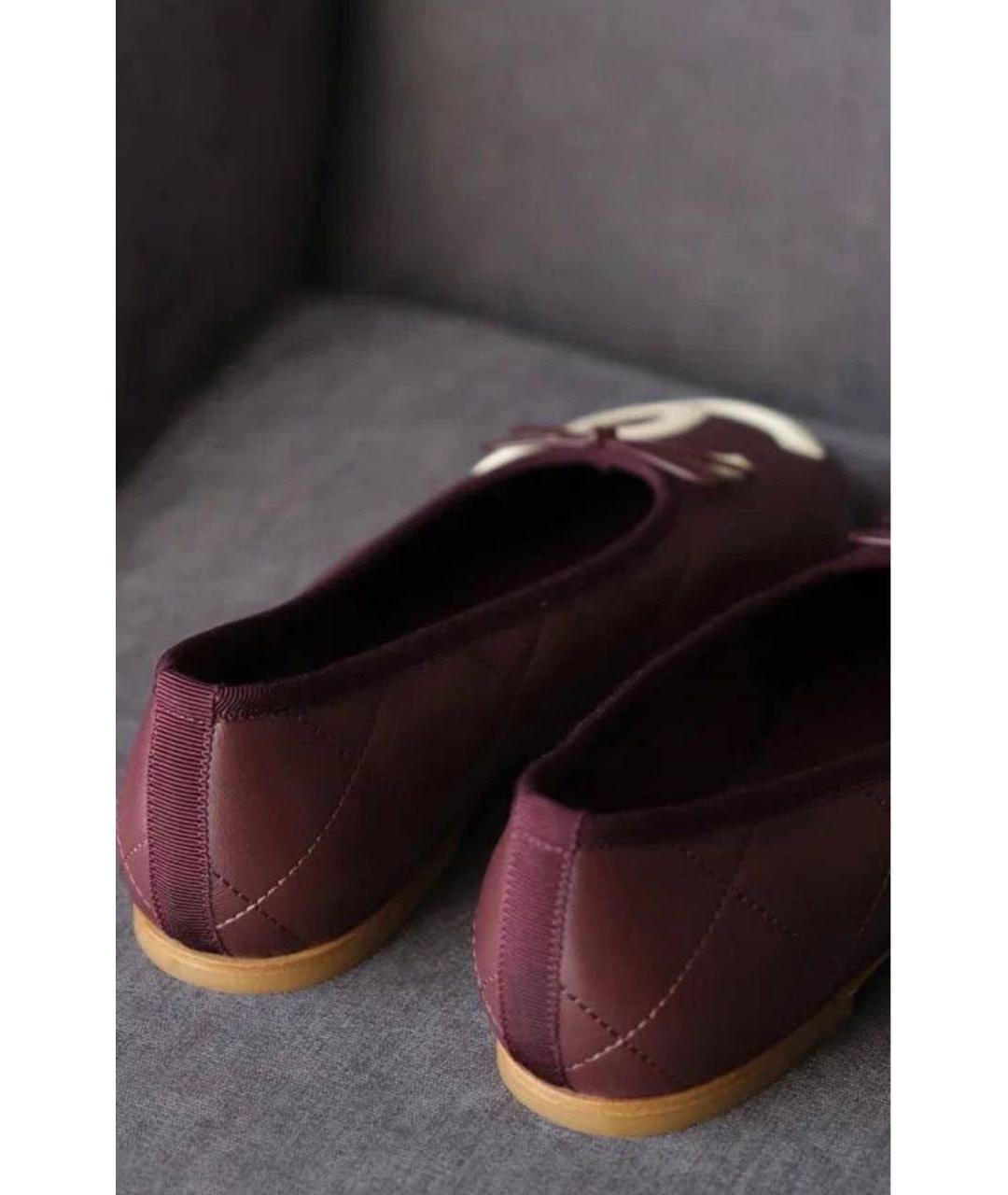 CHANEL Бордовые кожаные балетки, фото 2