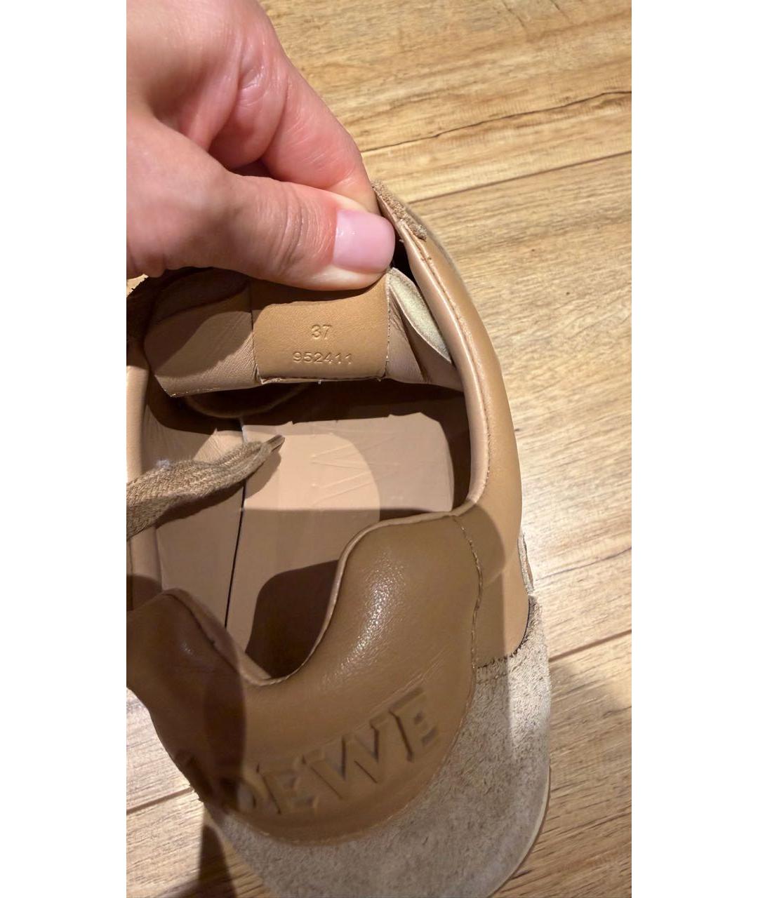 LOEWE Коричневые кожаные кроссовки, фото 5