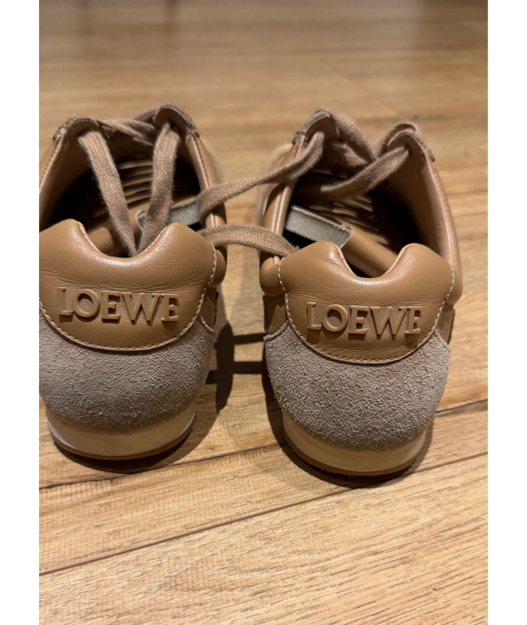 LOEWE Коричневые кожаные кроссовки, фото 4