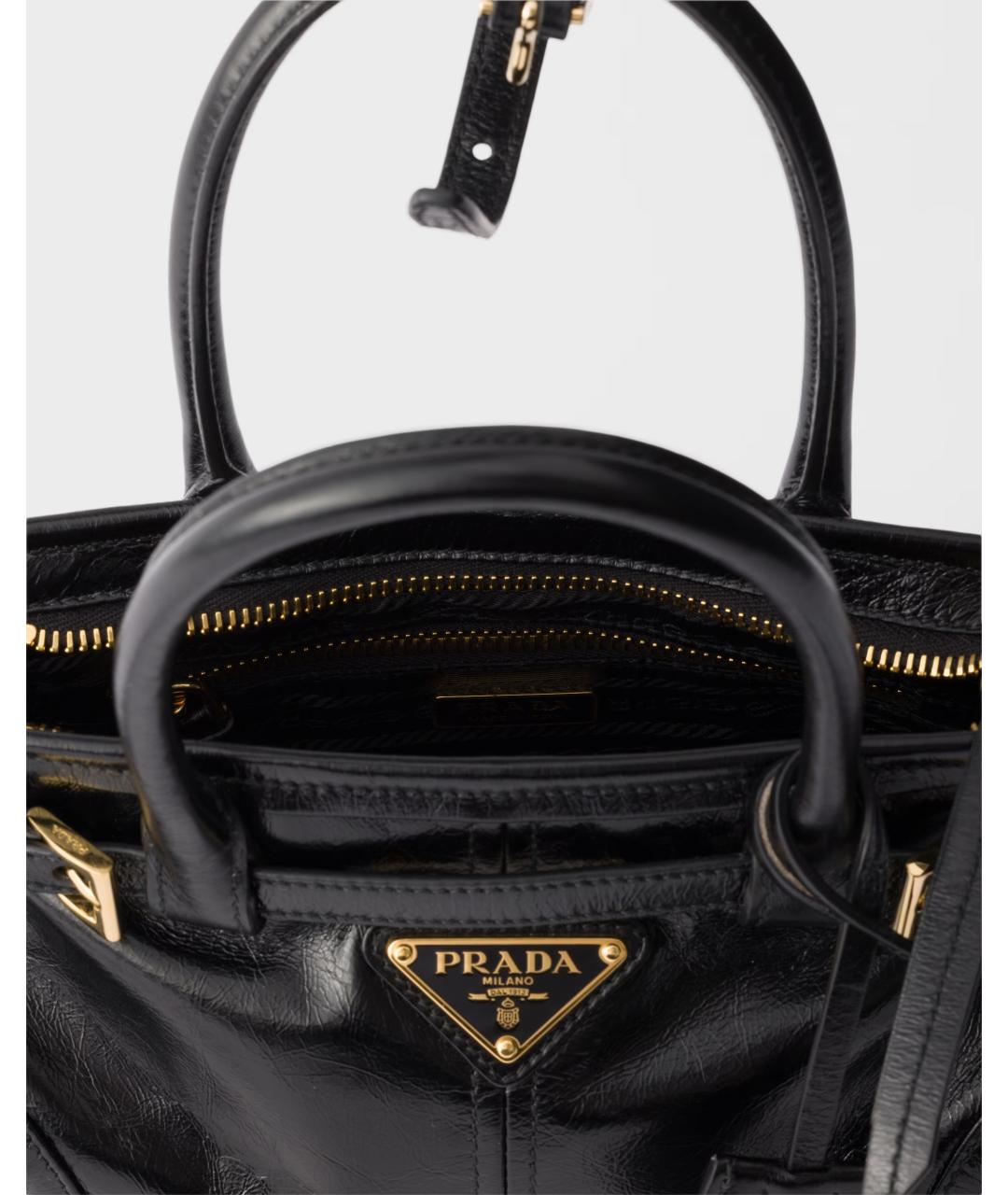 PRADA Черная кожаная сумка с короткими ручками, фото 4