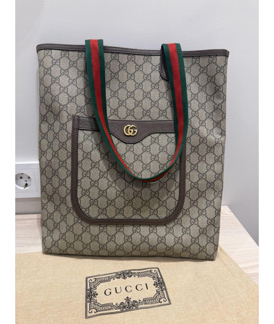 GUCCI Коричневая кожаная сумка тоут, фото 4