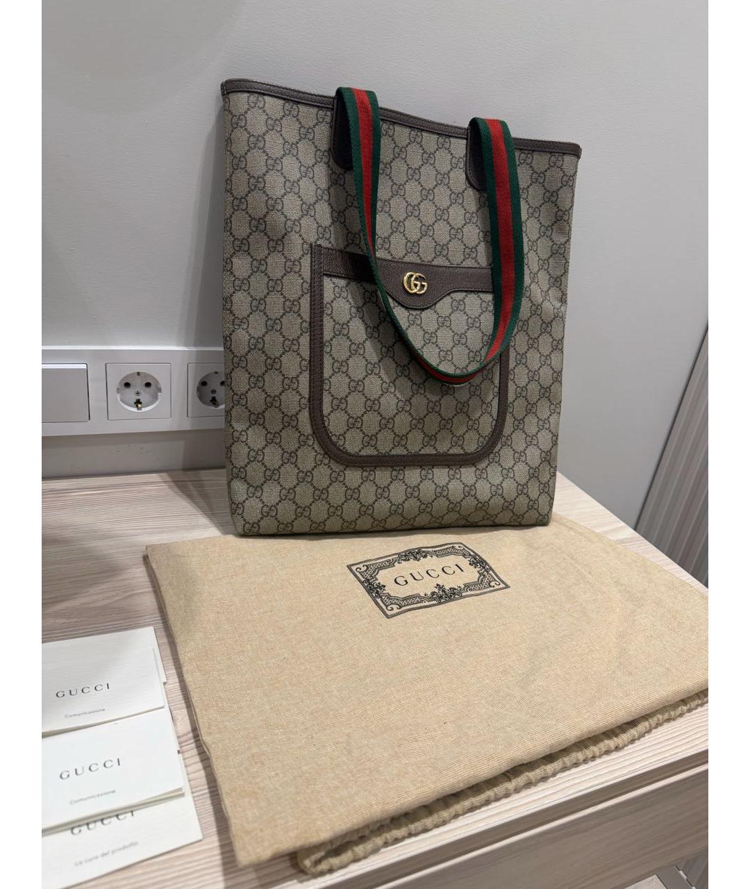 GUCCI Коричневая кожаная сумка тоут, фото 3