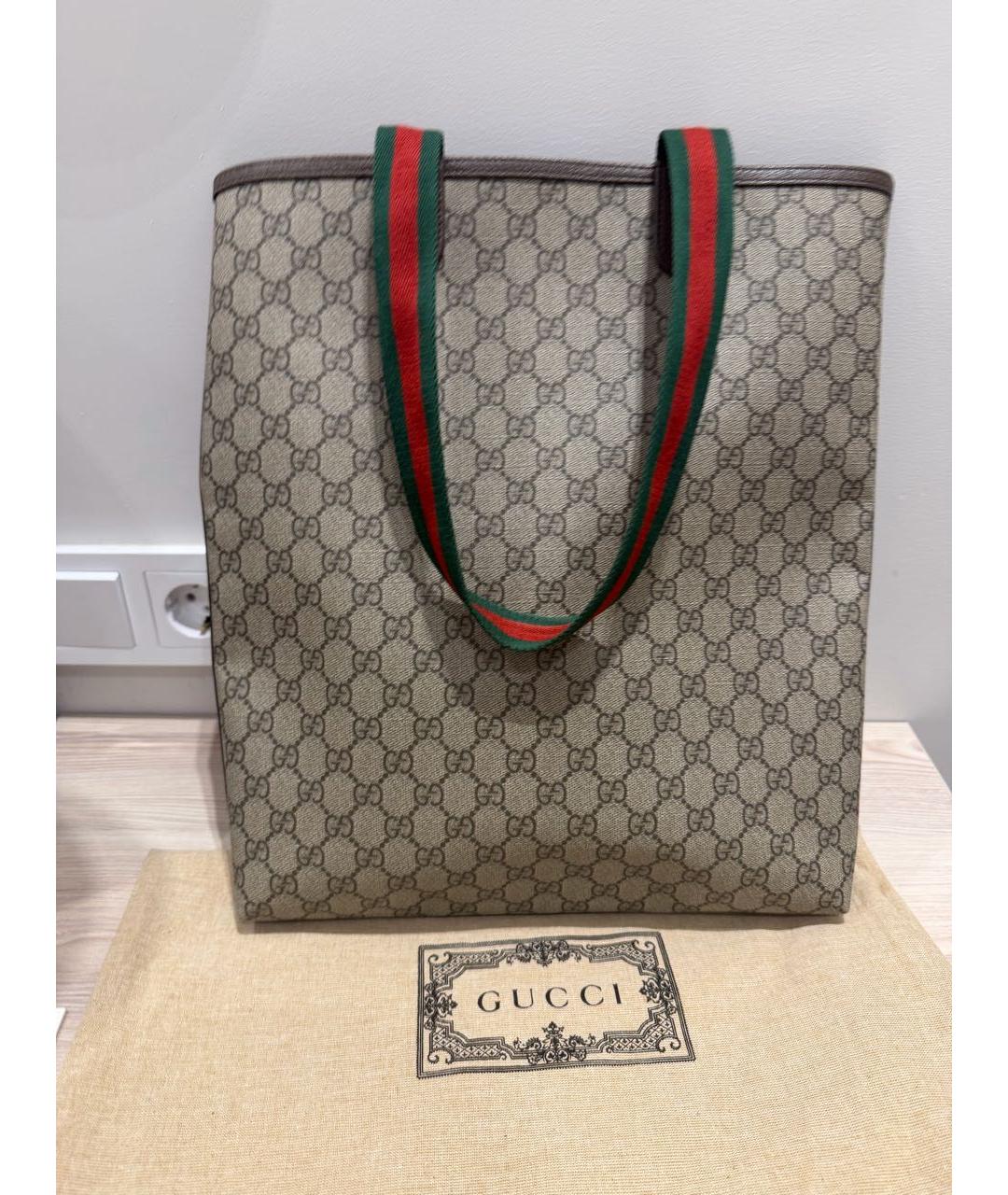 GUCCI Коричневая кожаная сумка тоут, фото 5