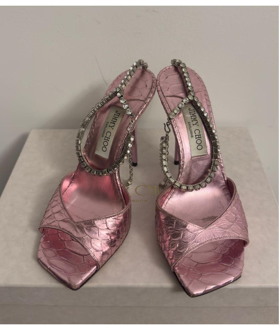 JIMMY CHOO Розовые босоножки из экзотической кожи, фото 3