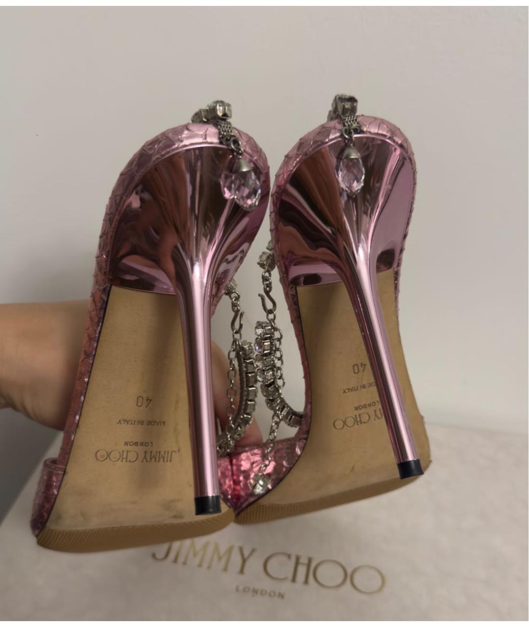JIMMY CHOO Розовые босоножки из экзотической кожи, фото 4