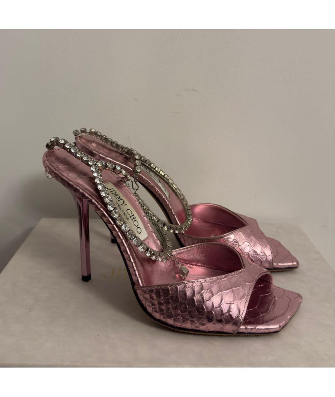 JIMMY CHOO Розовые босоножки из экзотической кожи, фото 7