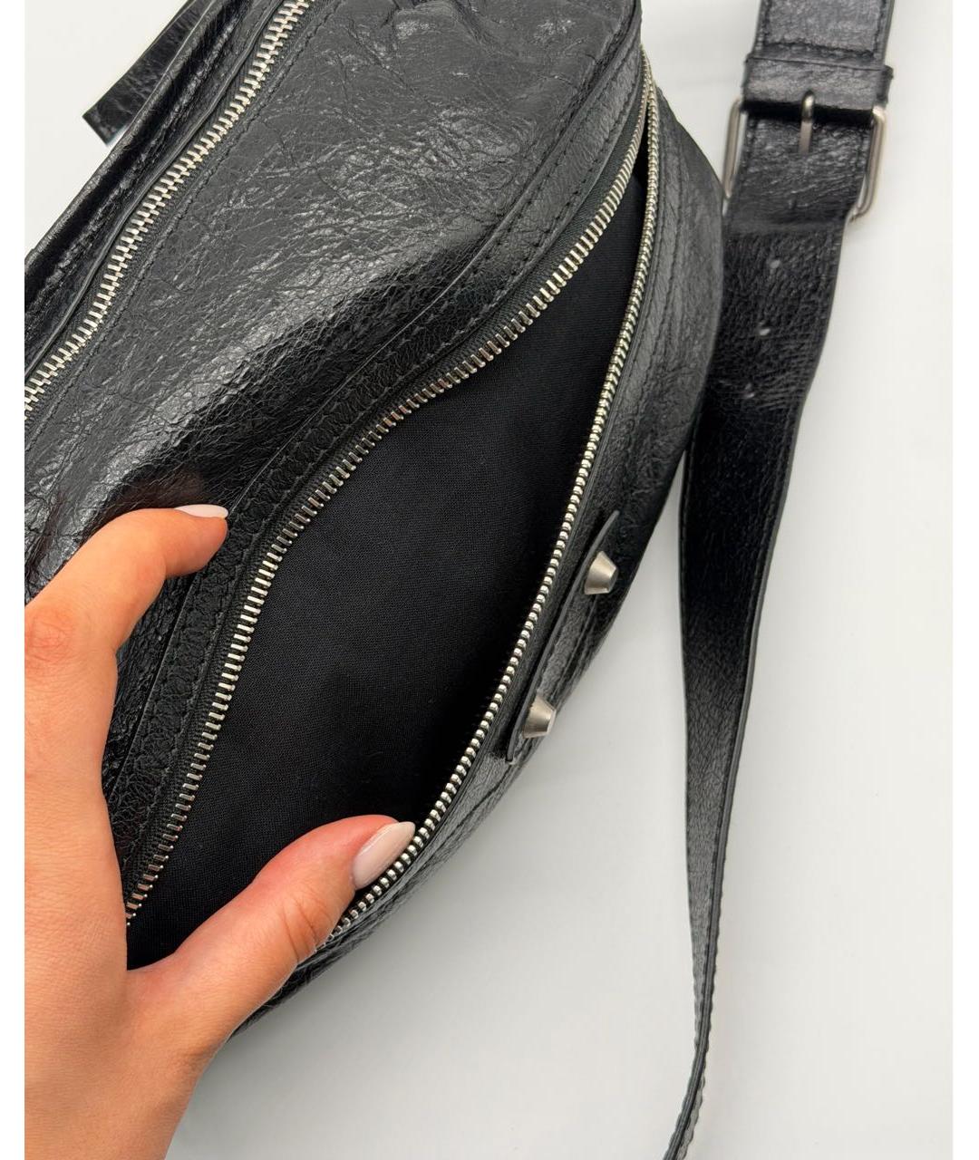 BALENCIAGA Черная кожаная поясная сумка, фото 7
