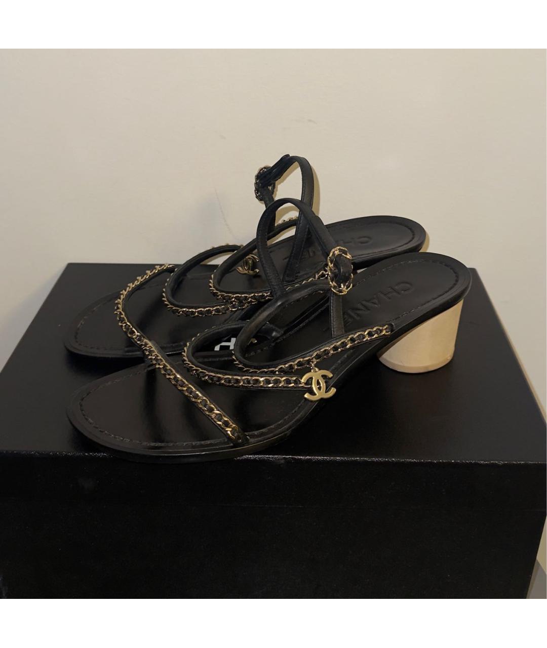 CHANEL Черные кожаные босоножки, фото 2