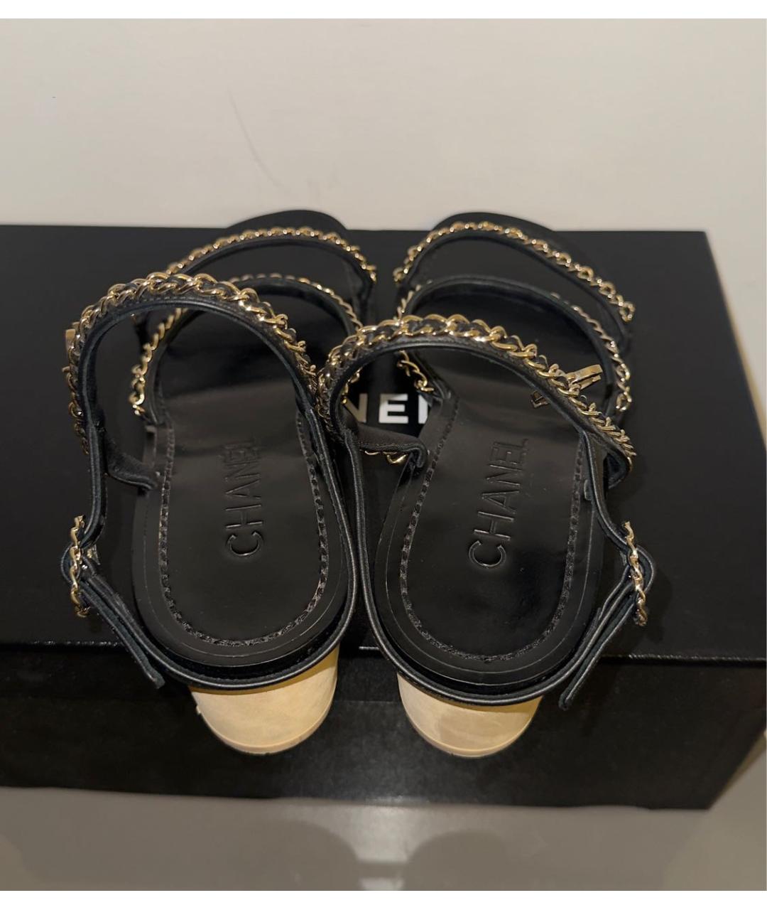 CHANEL Черные кожаные босоножки, фото 4