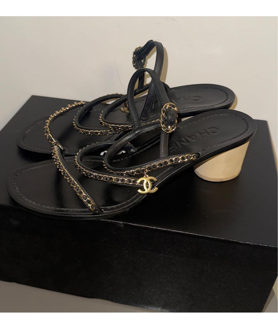 CHANEL Черные кожаные босоножки, фото 7