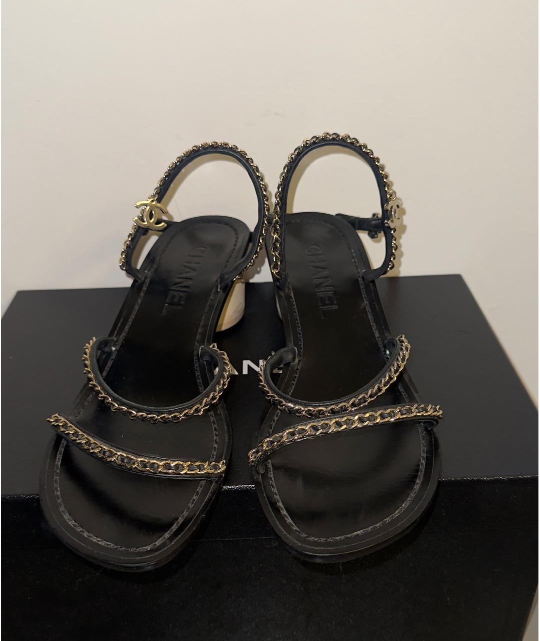 CHANEL Черные кожаные босоножки, фото 3