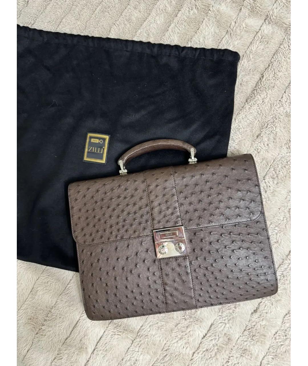 ZILLI Коричневый портфель из кожи страуса, фото 7