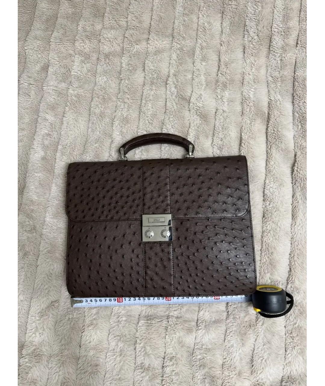 ZILLI Коричневый портфель из кожи страуса, фото 3