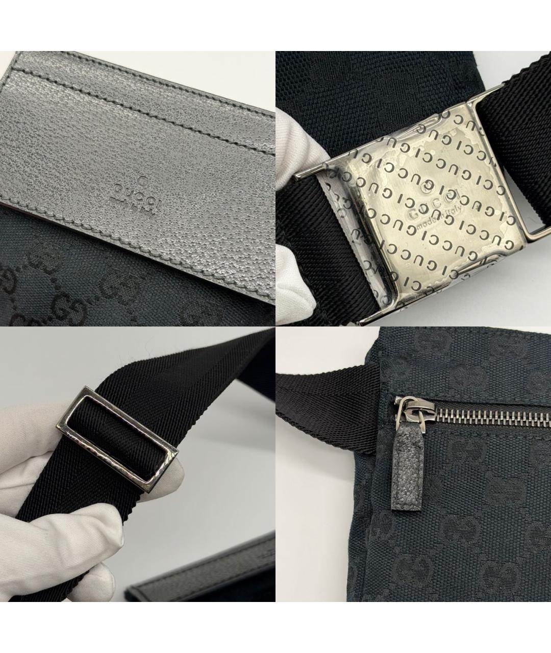 GUCCI Черная жаккардовая поясная сумка, фото 6