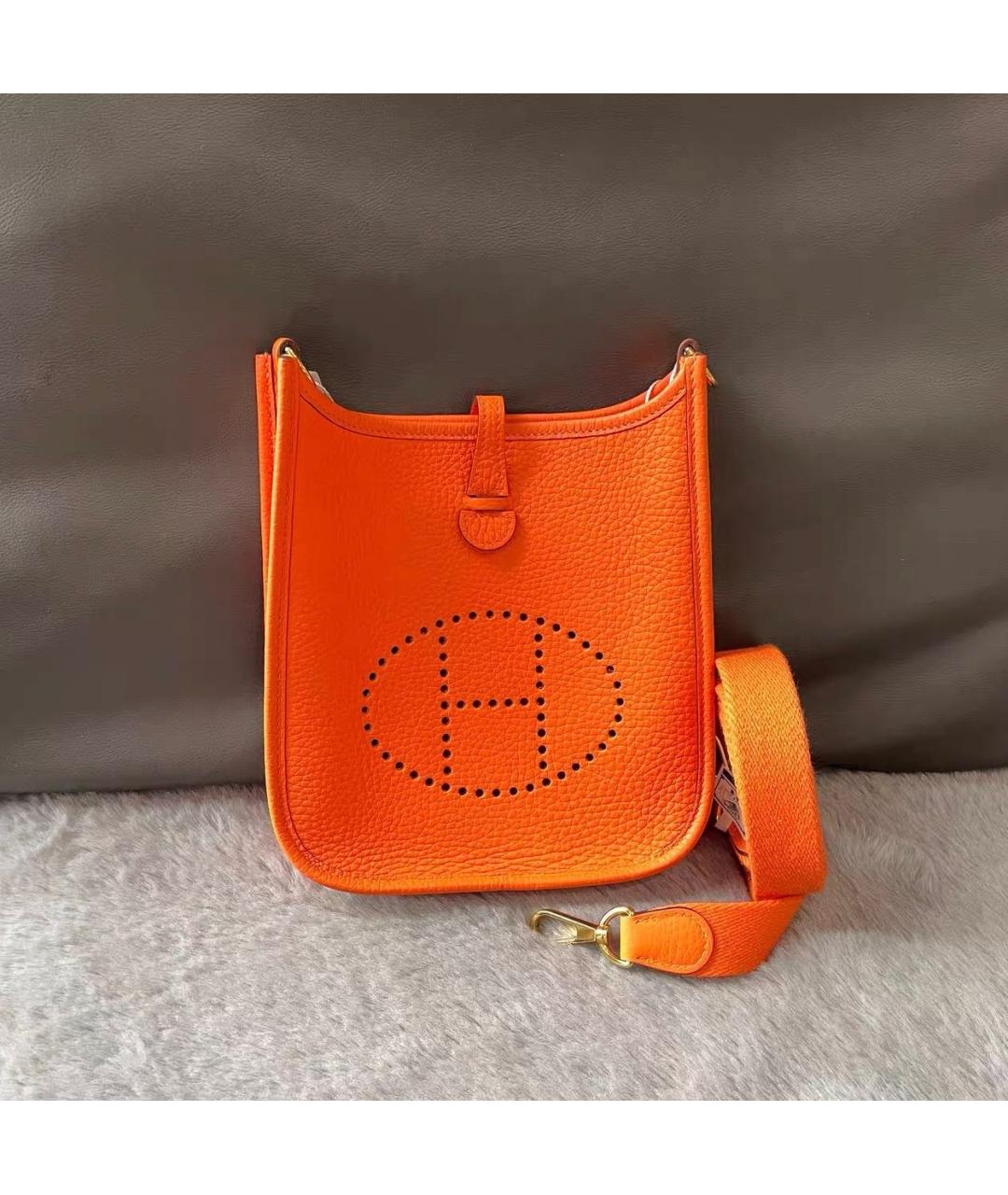 HERMES Оранжевая кожаная сумка через плечо, фото 6