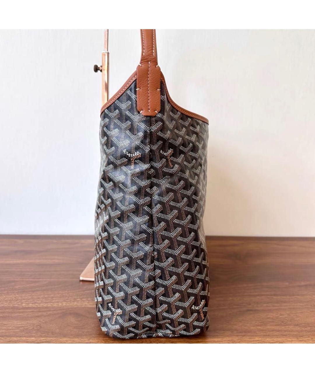 GOYARD Коричневая кожаная сумка с короткими ручками, фото 4