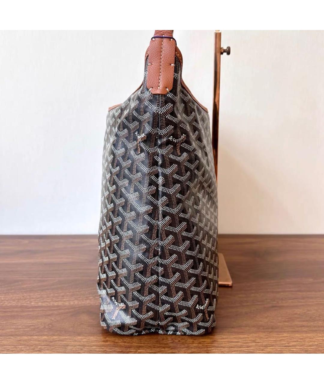 GOYARD Коричневая кожаная сумка с короткими ручками, фото 5