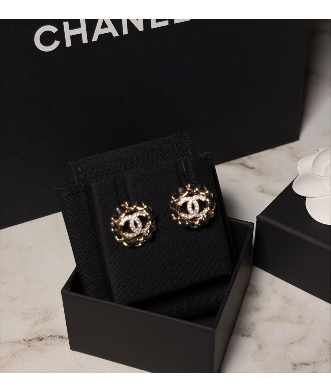 CHANEL Черные металлические серьги, фото 3