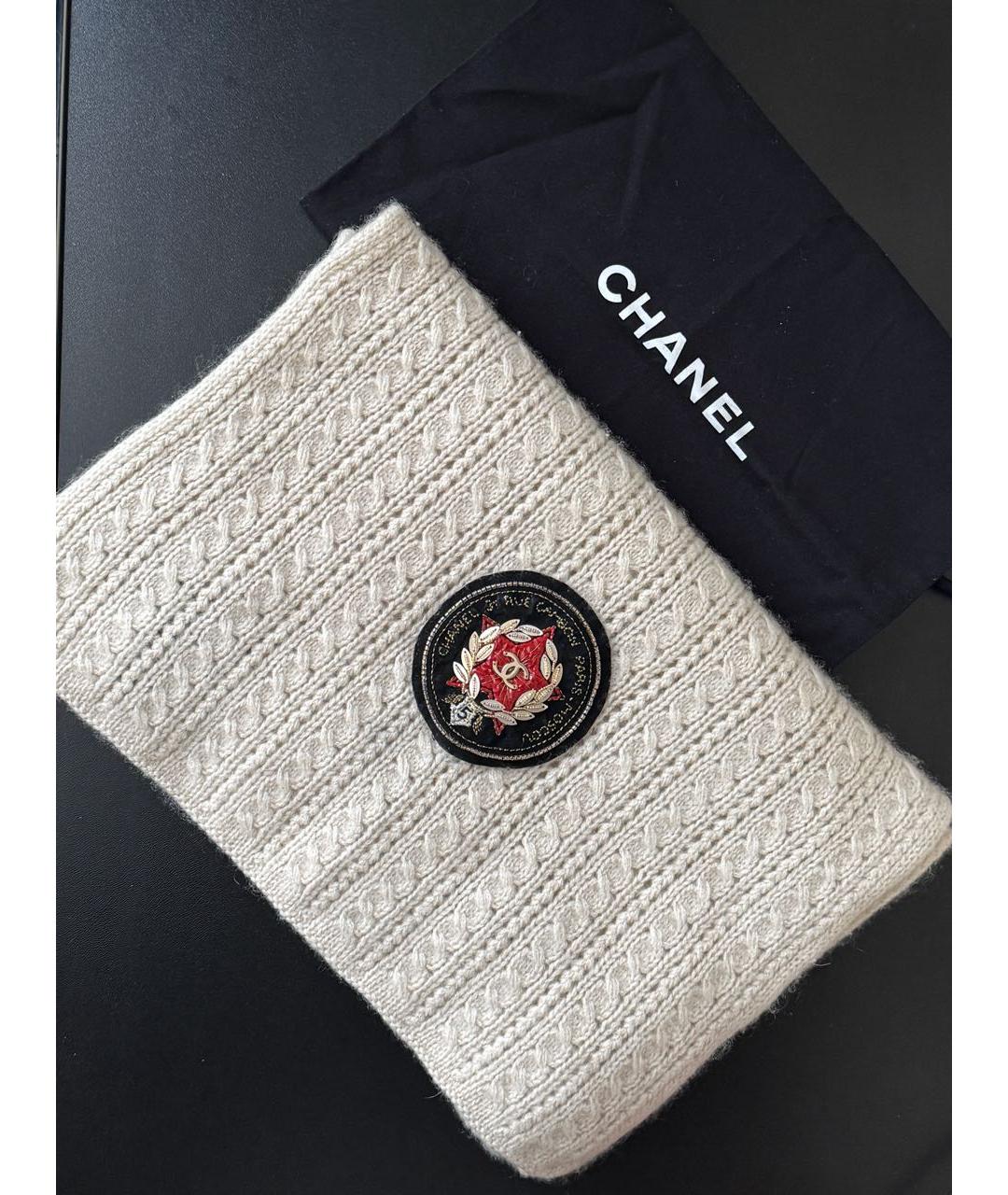 CHANEL Бежевый кашемировый шарф, фото 2