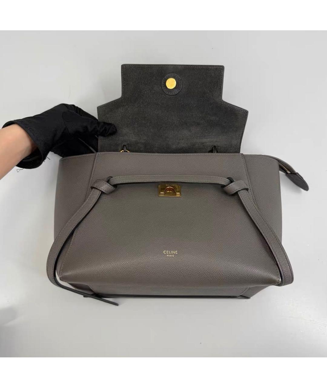CELINE Антрацитовая кожаная сумка с короткими ручками, фото 6