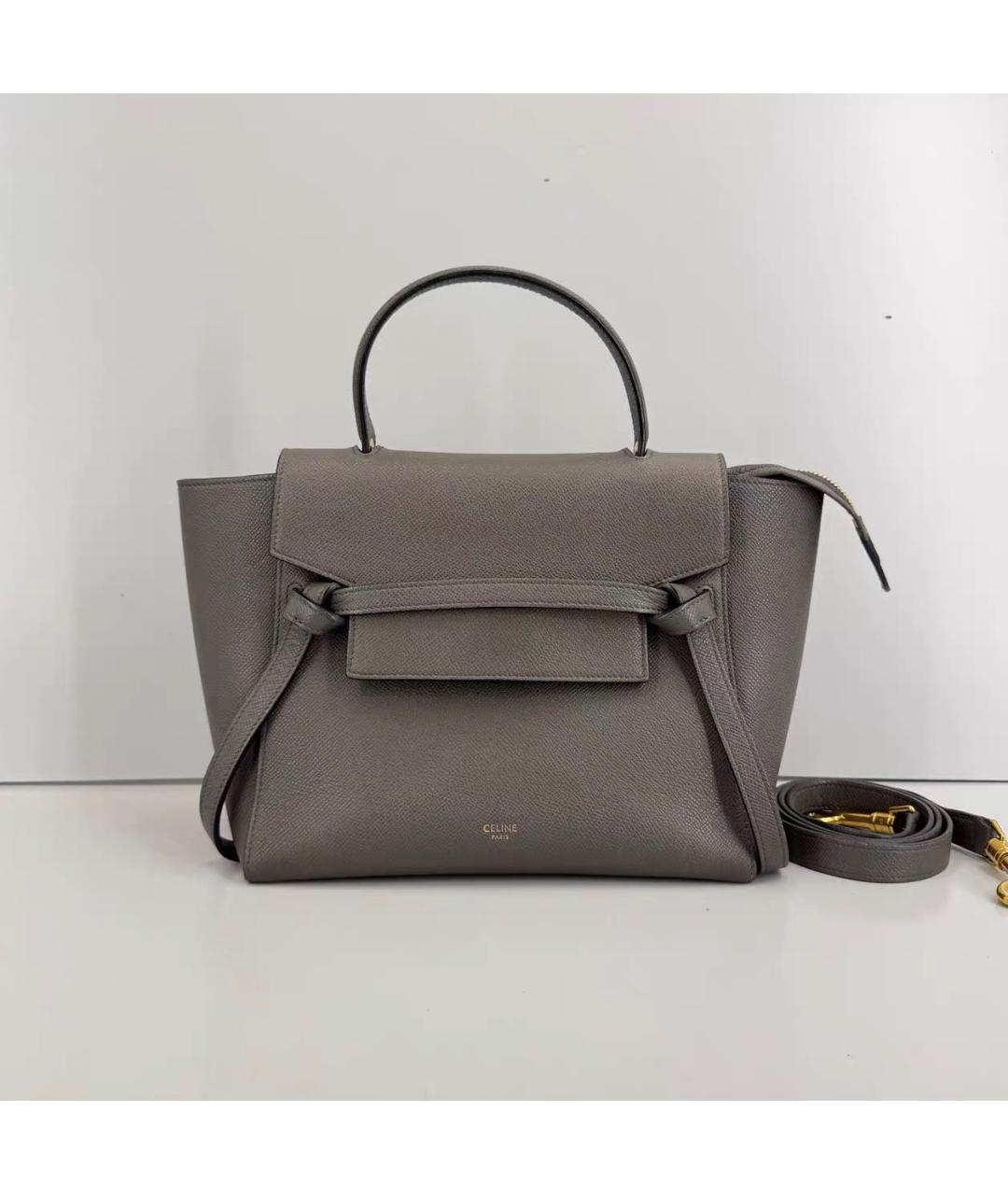 CELINE Антрацитовая кожаная сумка с короткими ручками, фото 9