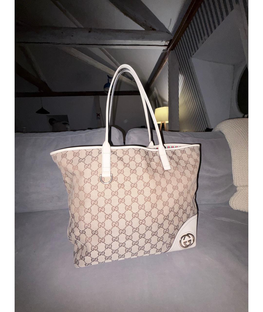 GUCCI Бежевая сумка тоут из канвы, фото 6