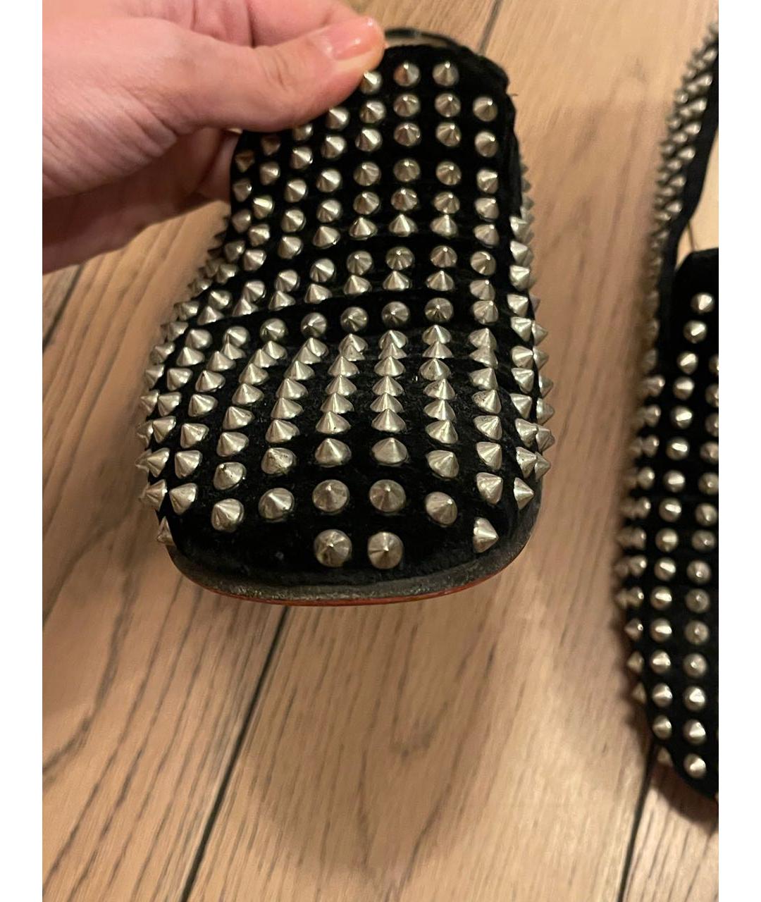 CHRISTIAN LOUBOUTIN Черные бархатные лоферы, фото 5