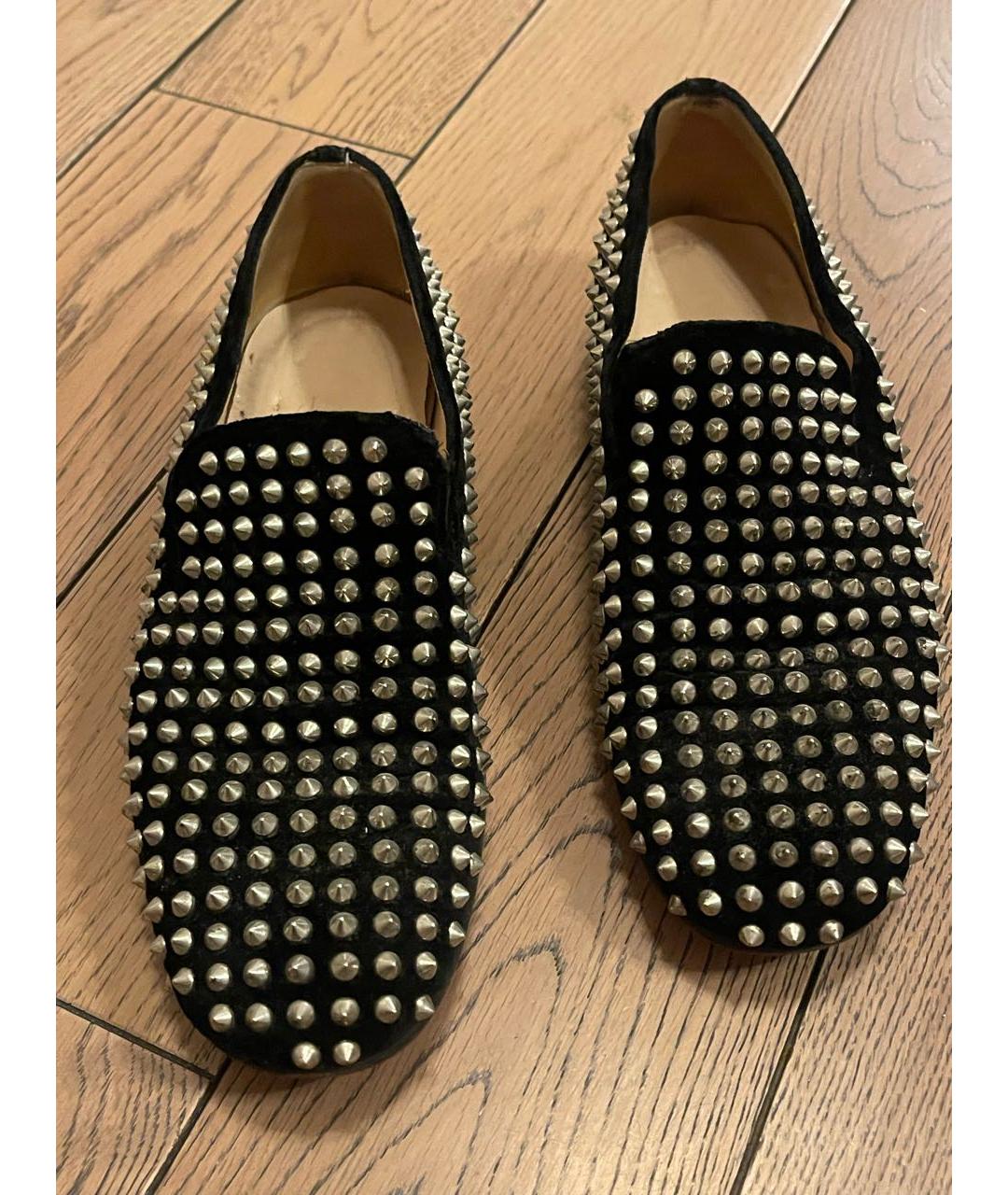 CHRISTIAN LOUBOUTIN Черные бархатные лоферы, фото 3