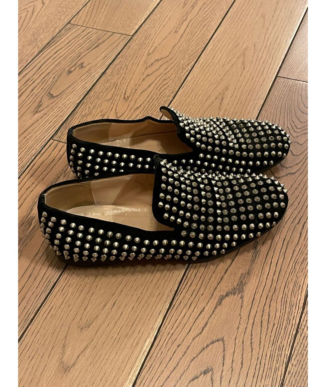 CHRISTIAN LOUBOUTIN Черные бархатные лоферы, фото 7