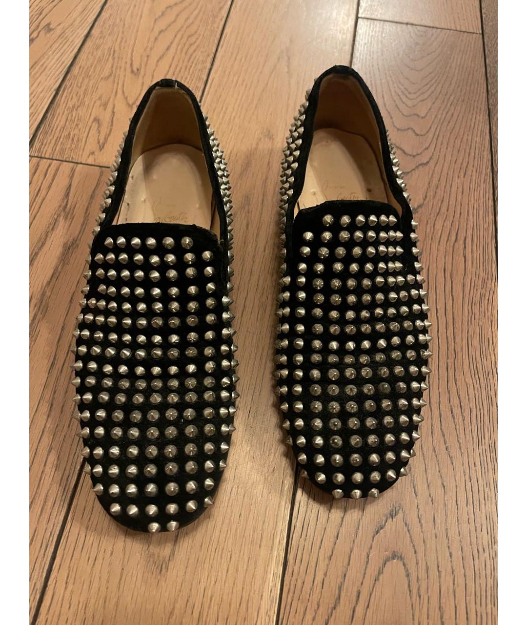 CHRISTIAN LOUBOUTIN Черные бархатные лоферы, фото 2