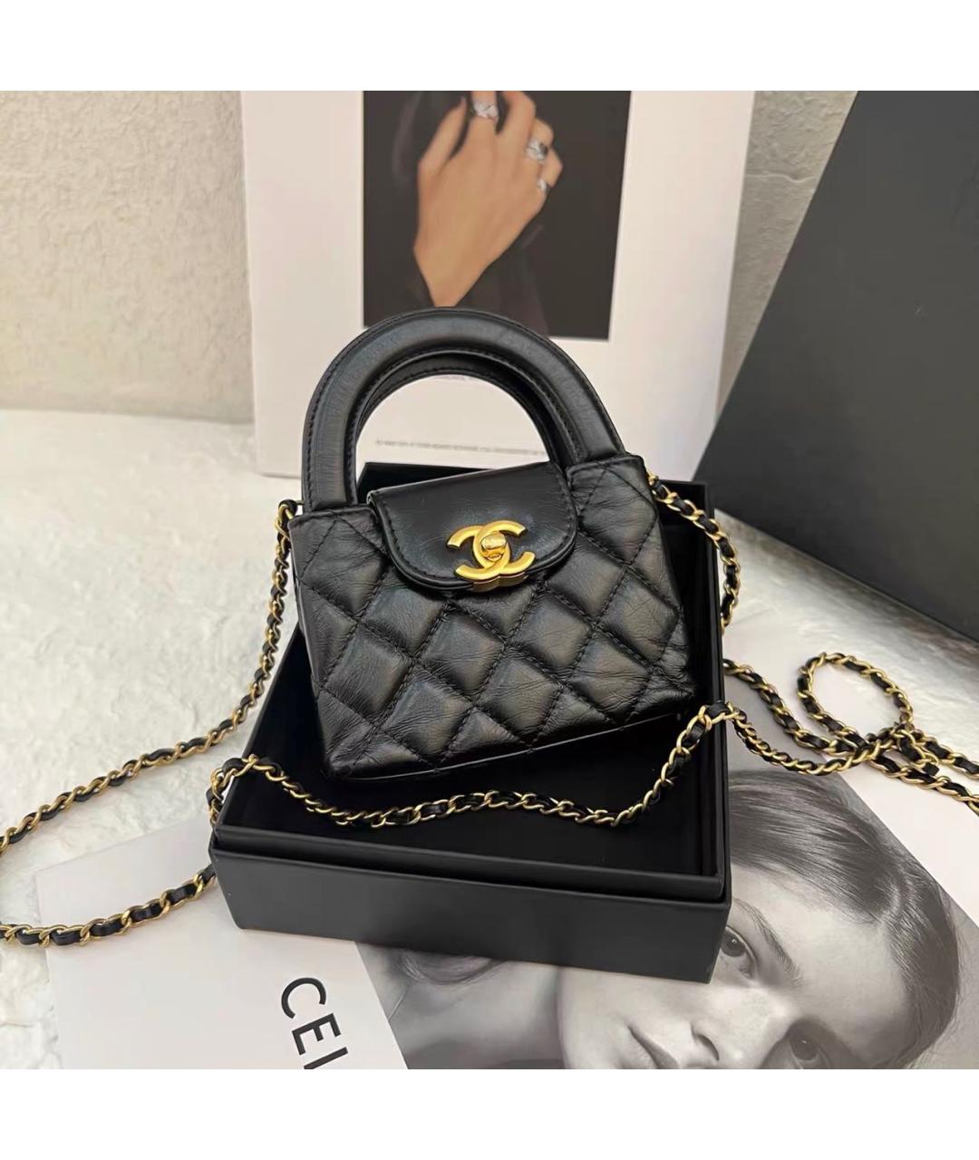 CHANEL Черная кожаная сумка с короткими ручками, фото 9