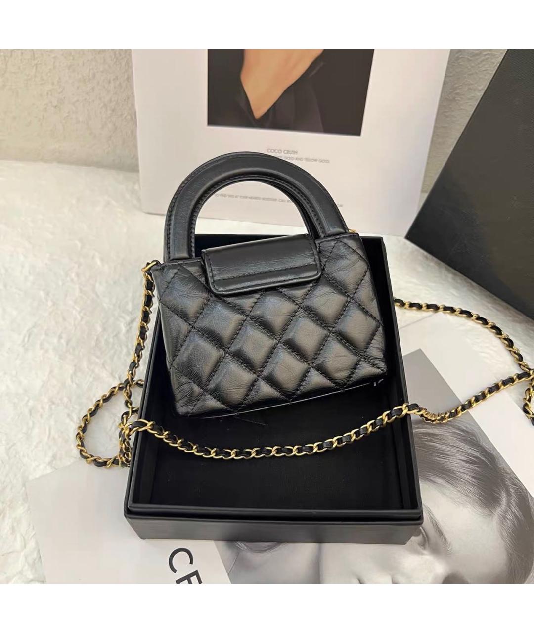 CHANEL Черная кожаная сумка с короткими ручками, фото 2