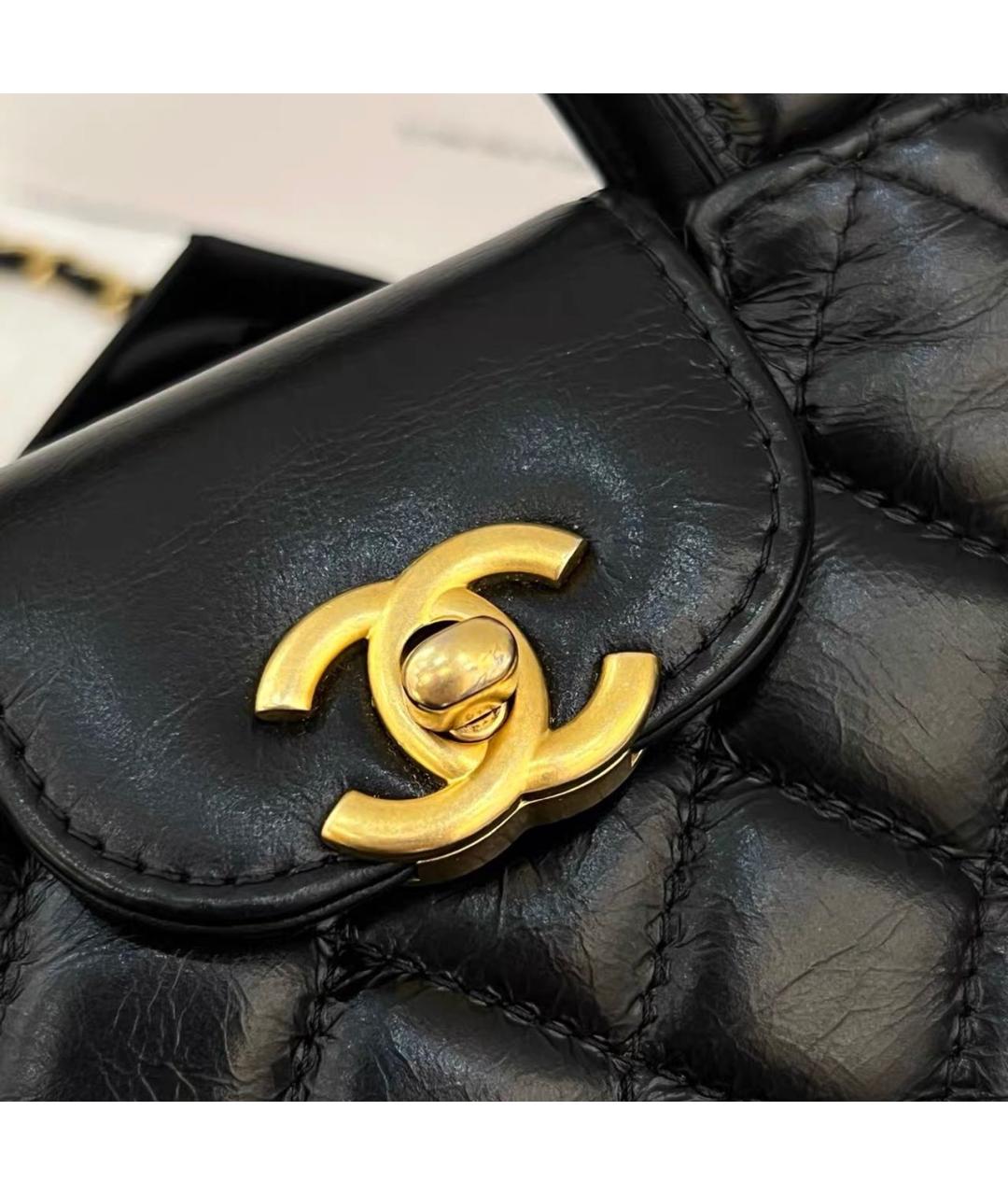 CHANEL Черная кожаная сумка с короткими ручками, фото 6