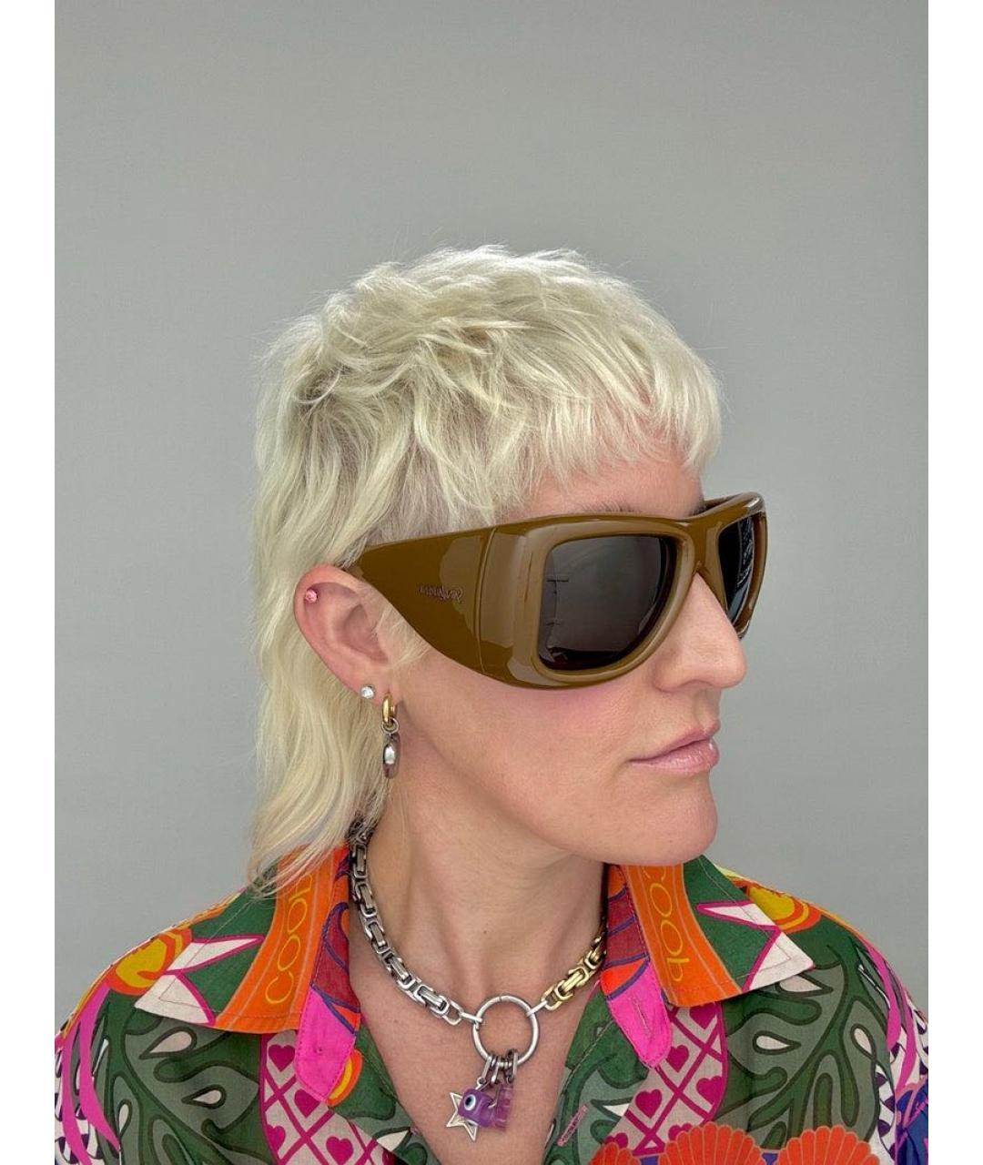 SAINT LAURENT Хаки пластиковые солнцезащитные очки, фото 3