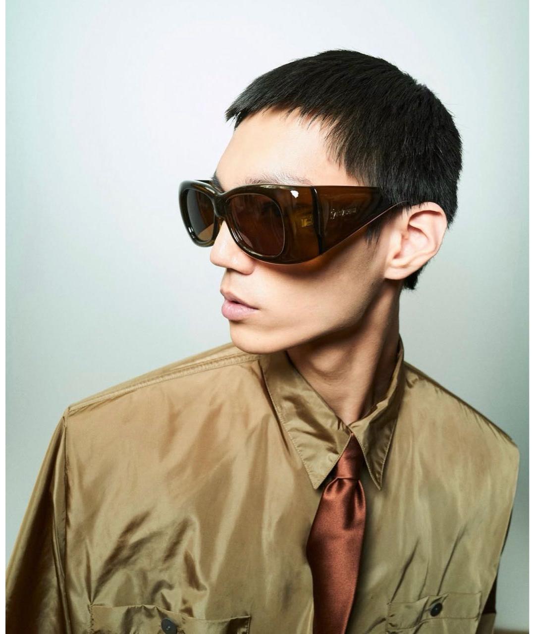 SAINT LAURENT Хаки пластиковые солнцезащитные очки, фото 4