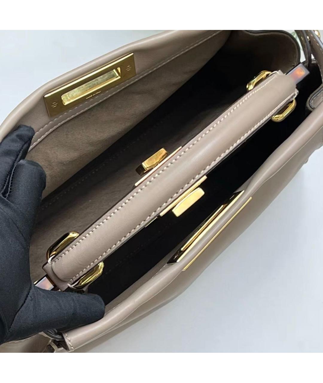 FENDI Бежевая кожаная сумка тоут, фото 6