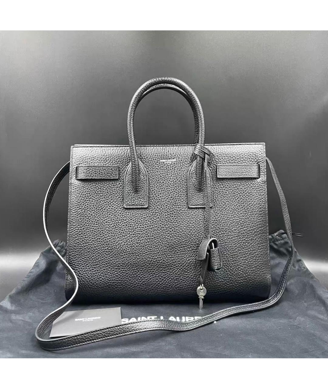 SAINT LAURENT Черная кожаная сумка тоут, фото 9