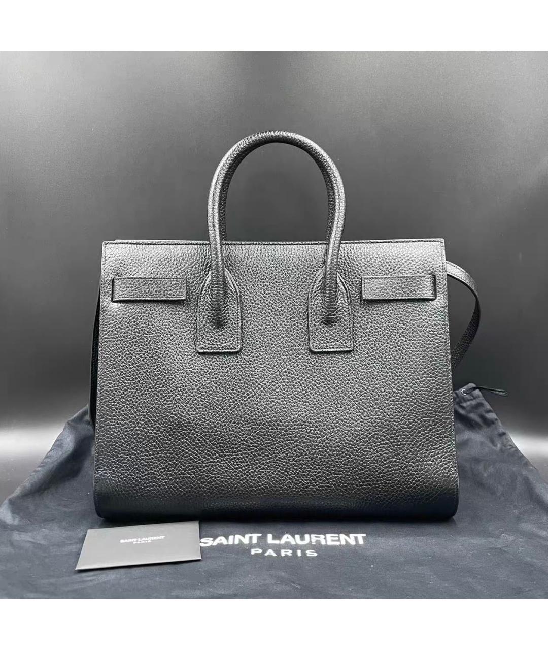 SAINT LAURENT Черная кожаная сумка тоут, фото 2