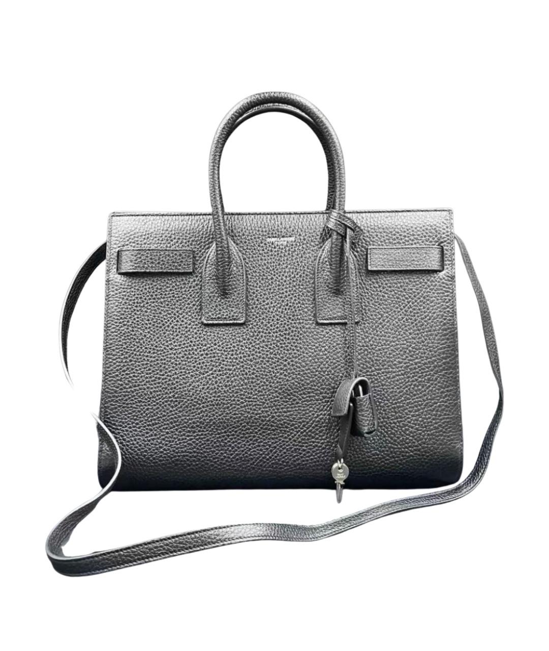 SAINT LAURENT Черная кожаная сумка тоут, фото 1