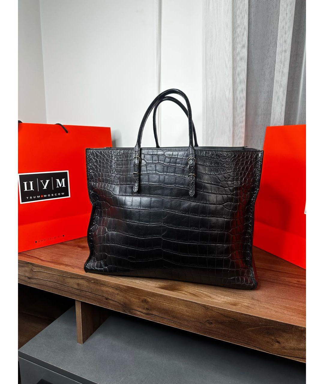 BALENCIAGA Черная сумка тоут из кожи крокодила, фото 2