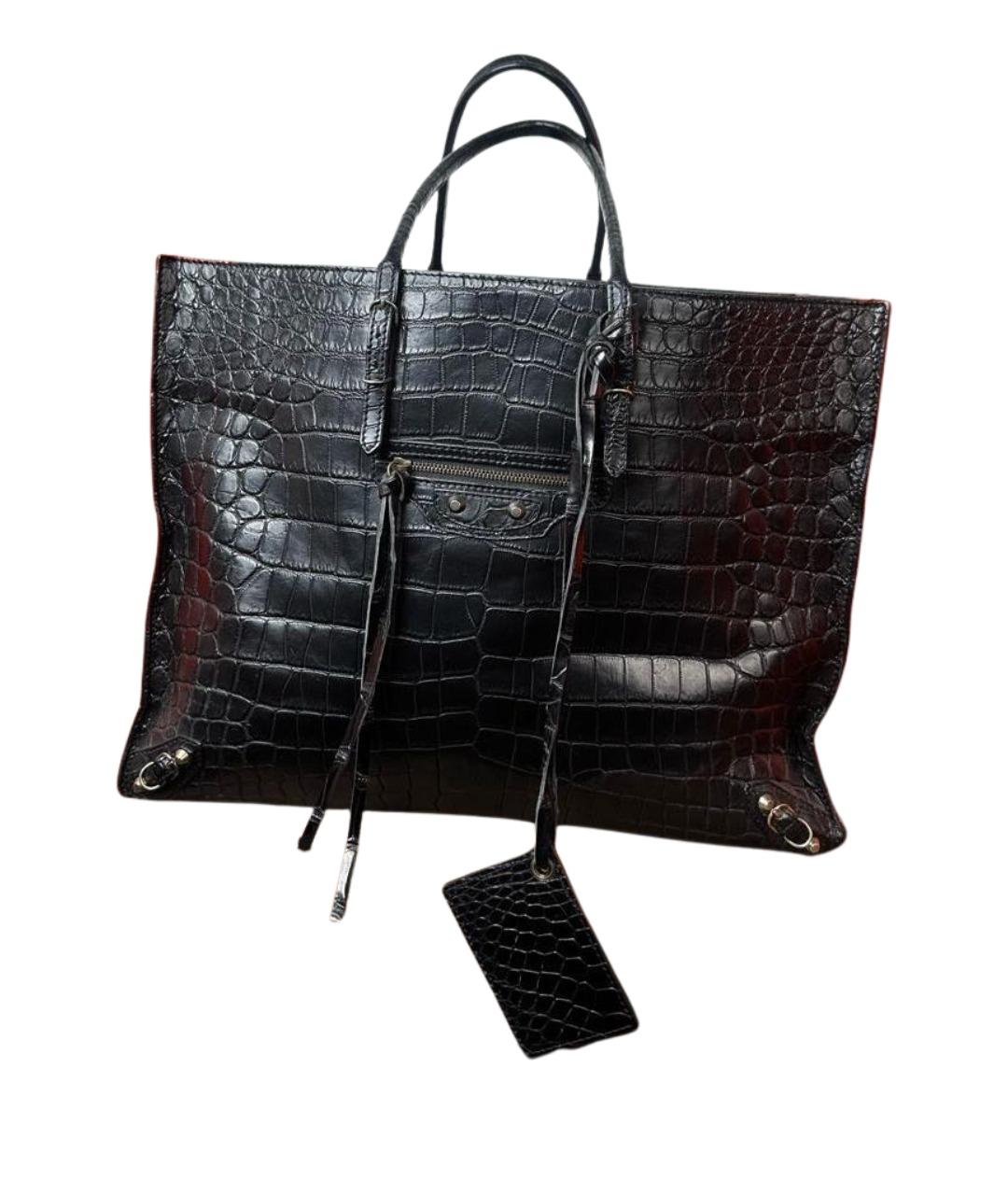 BALENCIAGA Черная сумка тоут из кожи крокодила, фото 1