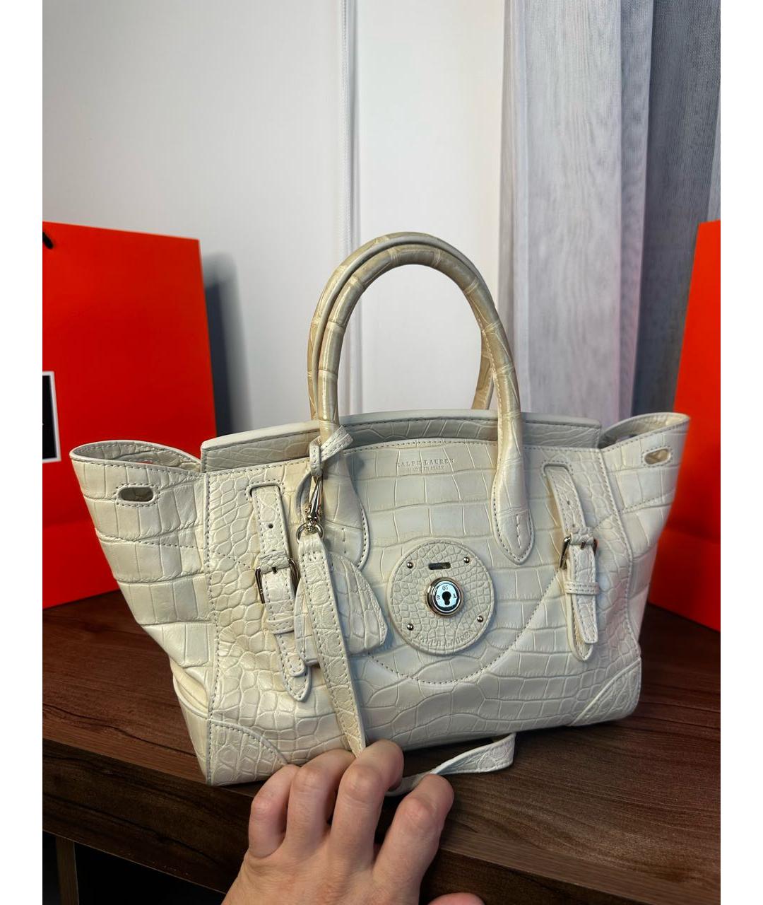 RALPH LAUREN Бежевая сумка с короткими ручками из кожи крокодила, фото 5