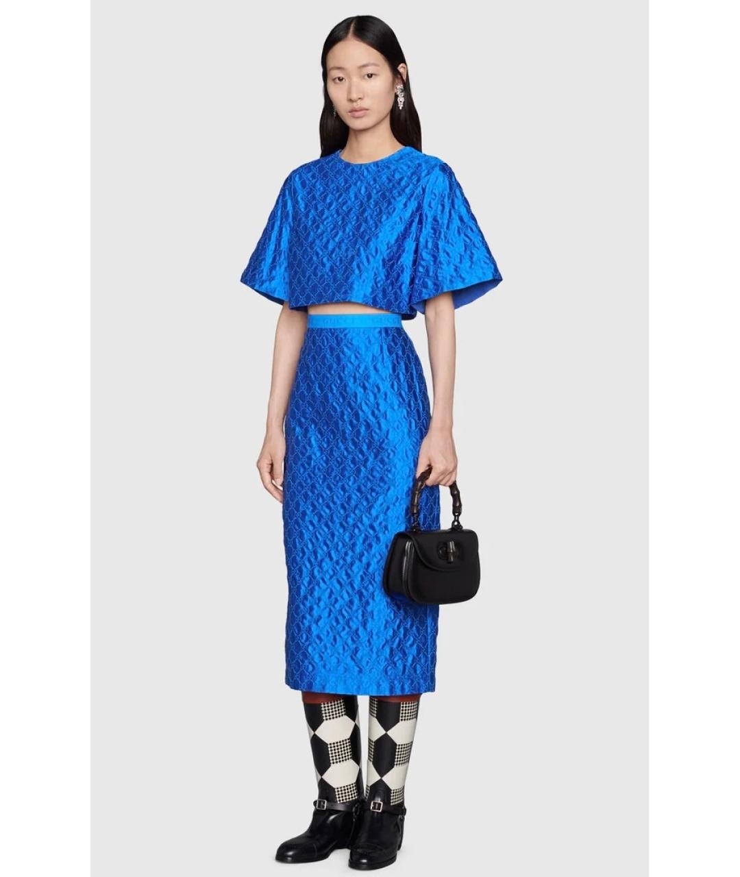 GUCCI Синяя юбка миди, фото 2