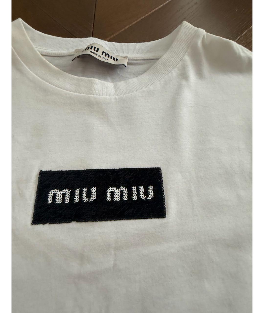 MIU MIU Белая хлопковая футболка, фото 3