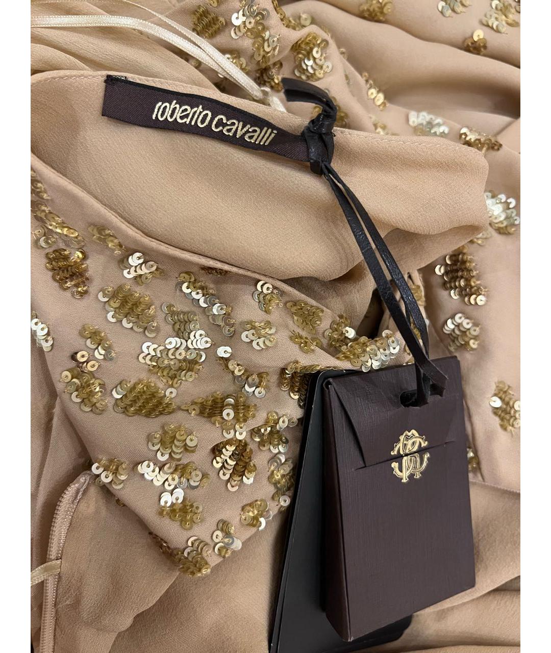 ROBERTO CAVALLI Золотое шелковое вечернее платье, фото 3
