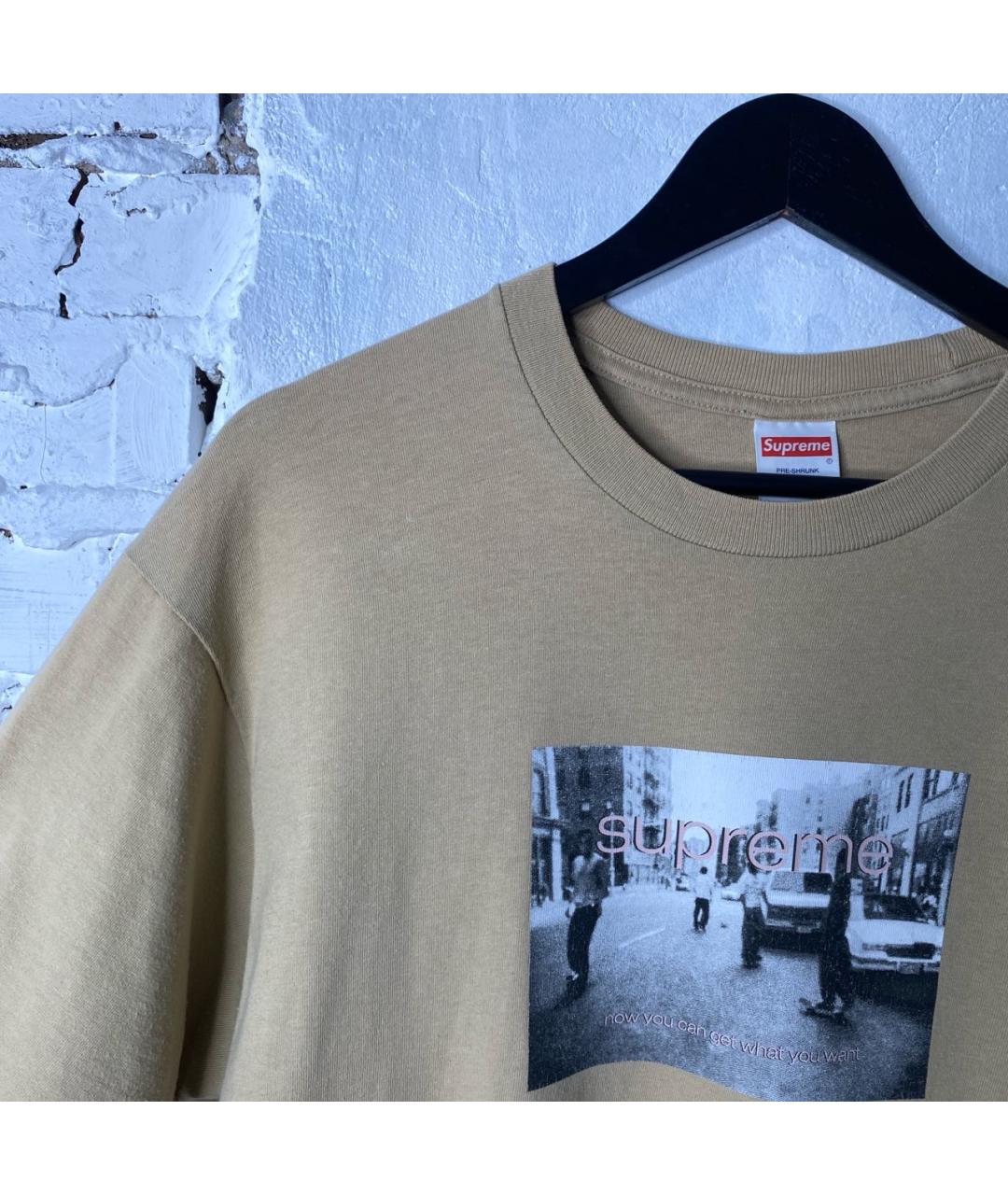 SUPREME Бежевая хлопковая футболка, фото 6
