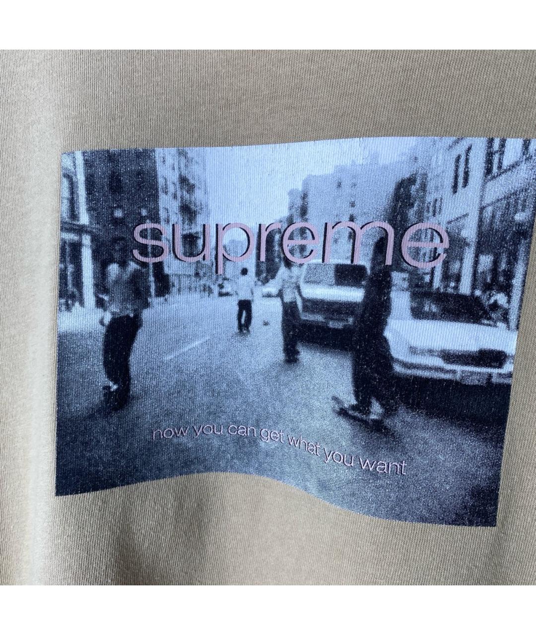 SUPREME Бежевая хлопковая футболка, фото 4