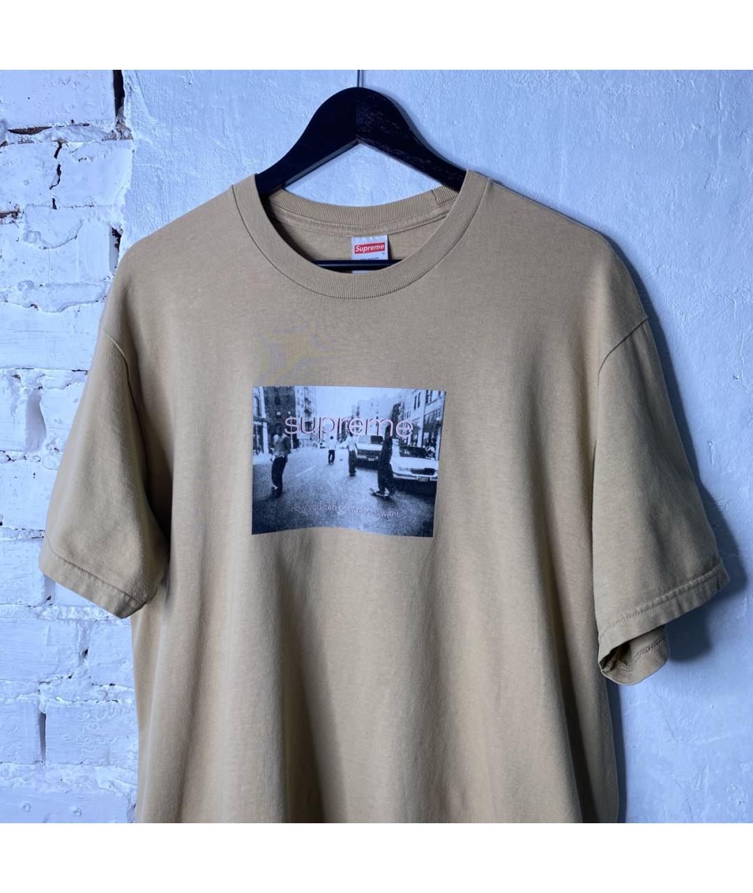 SUPREME Бежевая хлопковая футболка, фото 3