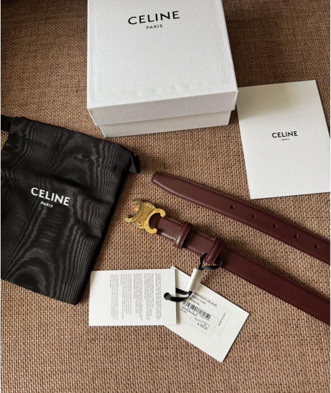 CELINE Бордовый кожаный ремень, фото 2
